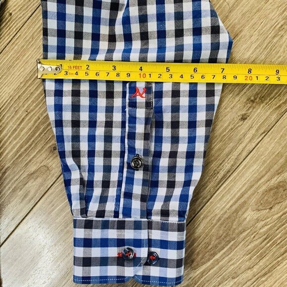 Au Noir Mens Shirts Button Up Long Sleeve Flip Cuff Plaid Blue Size 7/XXL - Picture 7 of 16
